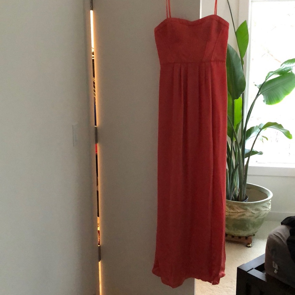 BCBG strapless fitted bustier slit coral/pink